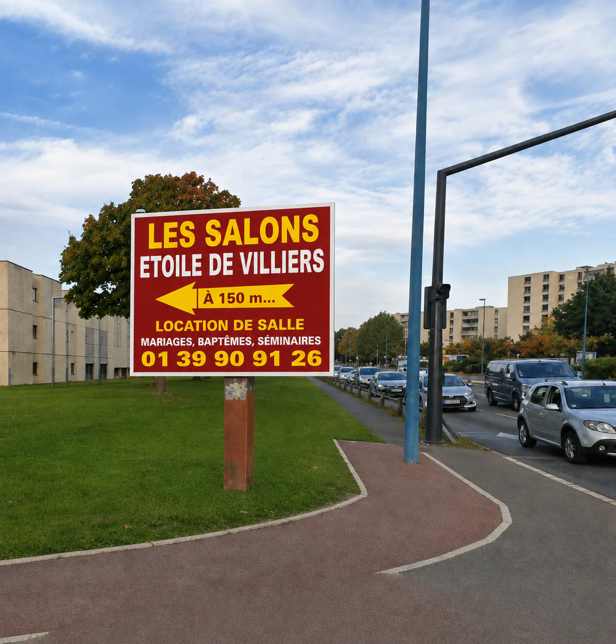 Panneau de signalétique extérieure de 12 m² pour Les Salons Étoile de Villiers
